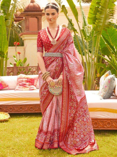 Precious Pink Patola Printed Silk Festival Wear Saree With Blouse